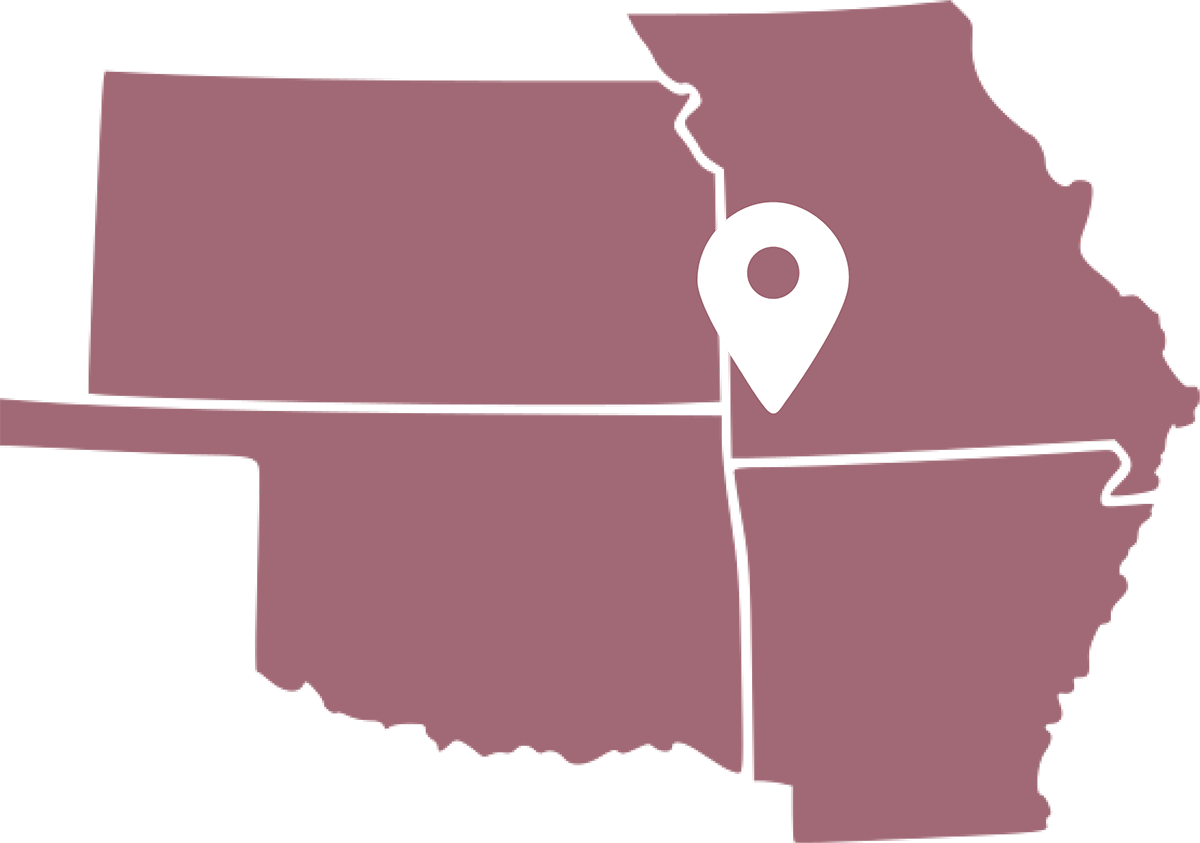 Four states graphic with location pin on Joplin, Missouri Four states graphic with location pin on Joplin, Missouri